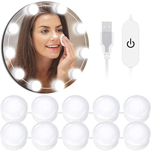 OUSFOT Vanity Spiegellampen USB Kabel Hollywood Spiegellampen 10 Dimbare Lampen LED Make-up Licht 3,8 m Verstelbaar met 5 Helderheid Modes (geen Spiegel en Stekker)