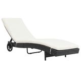 VidaXL Lounge Tuinstoel Gecapitonneerde Zitting Polyethyleen, Rotan, Staal Zwart, Crème, Wit