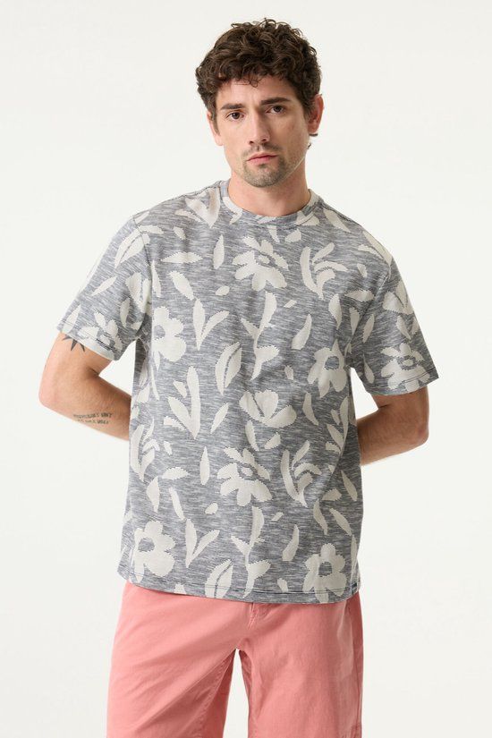 Garcia Heren Print T-shirt Blauw Korte mouw