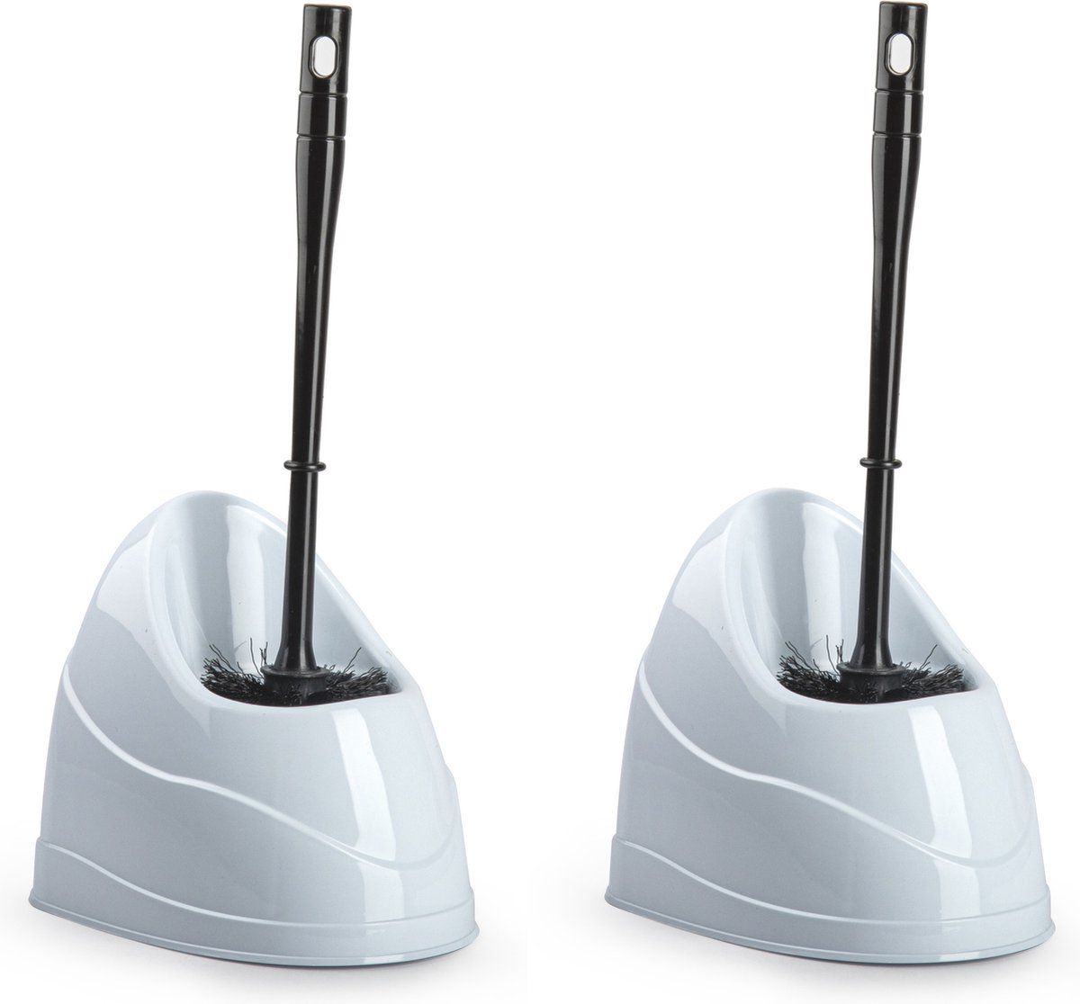 Forte Plastics 2x stuks toiletborstels/wc-borstels met houder 45 cm wit - Toiletborstelhouders / wc-borstelhouders