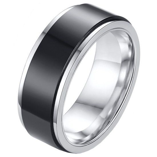 LGT JWLS Lookinggoodtoday RVS heren ring Spinner Zilver met Zwart-21mm