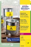 Avery Zweckform L6130-20 Folie-etiketten 210 x 148 mm Polyester folie Geel 40 stuk(s) Permanent hechtend Laser (kleur)