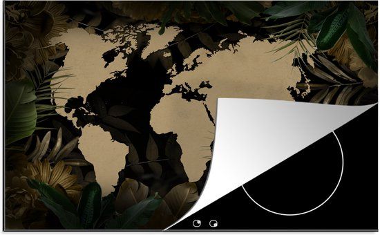 KitchenYeah® Inductie beschermer 77x51 cm - Wereldkaart - Tropische planten - Bloemen - Inductiebeschermer