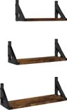 vidaXL - 3-delige - Wandschappenset - bewerkt - hout - gerookt - eikenkleurig
