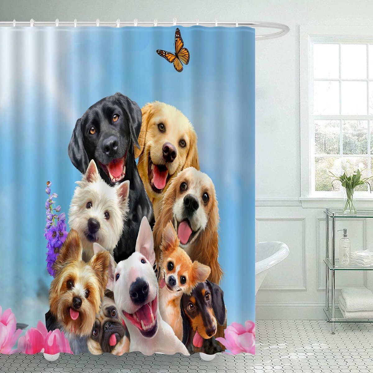 Ulticool Douchegordijn - Hond Dieren Honden - 180 x 200 cm - met 12 ringen - Blauw