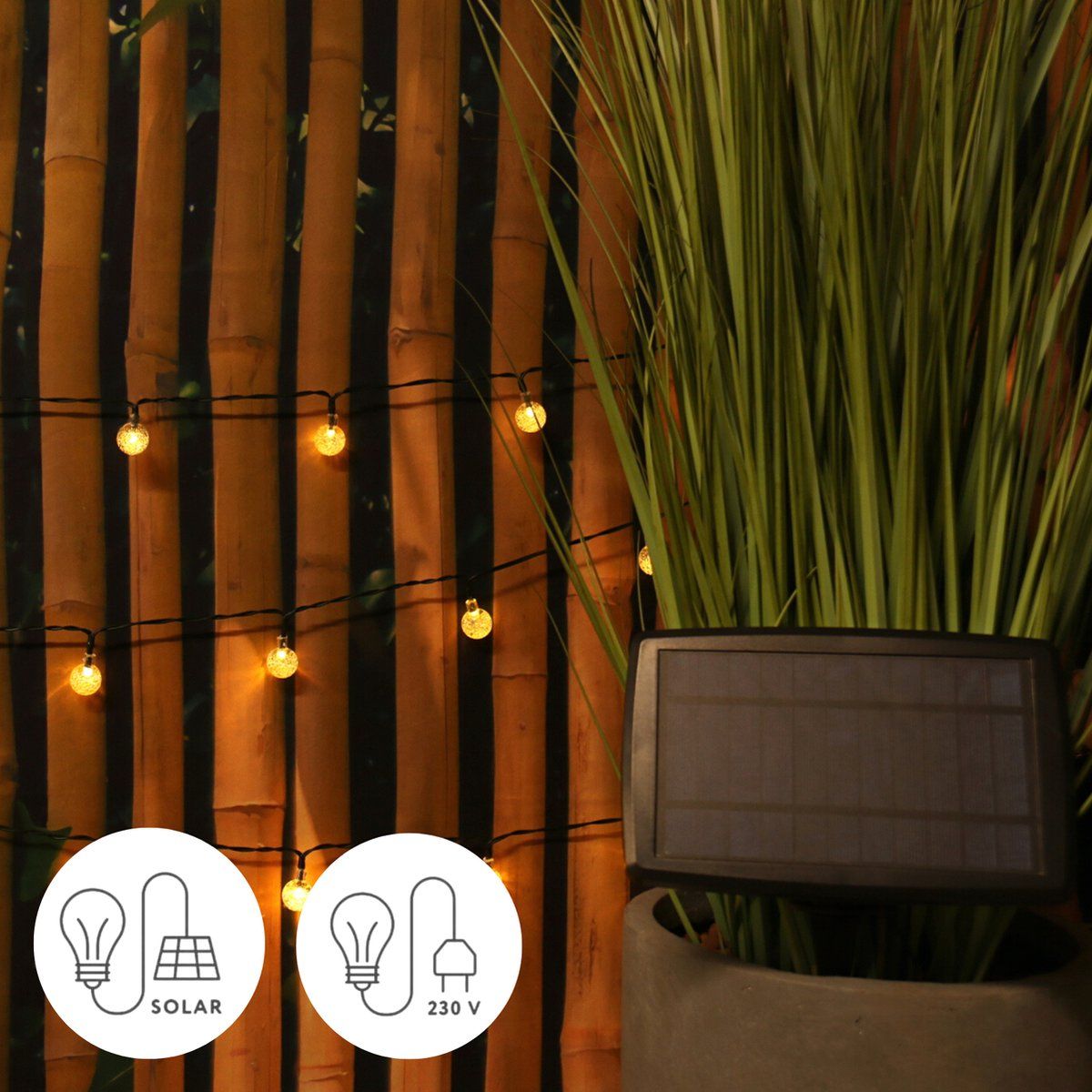 JPro 3 in 1 Cristal 100 Lichtsnoer Buiten - Tuinverlichting Met Stekker En Op Zonne-Energie - Buiten Lichtslinger - 100 LEDs Tuinverlichting 3 in 1 - 15+2m - ø2,5cm