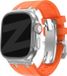 Bandz Siliconen band 'Luxe Liquid' - Oranje/Zilver - Geschikt voor Apple Watch Series 1-9, SE, Ultra (42/44/45/49mm)