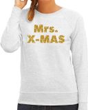 Bellatio Decorations Mrs. x-mas Foute Kersttrui sweater voor dames - grijs - met gouden glitter letters - kerstkleding / kerst outfit XS