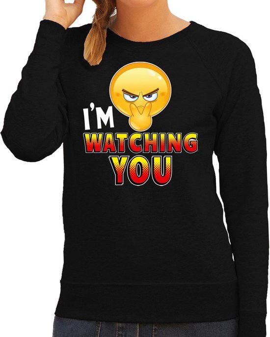 Bellatio Decorations Funny emoticon sweater I am watching you zwart dames 2XL