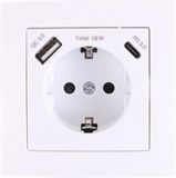 Benson Prise murale - Prise de courant avec terre et USB A/C - Encastré - Blanc