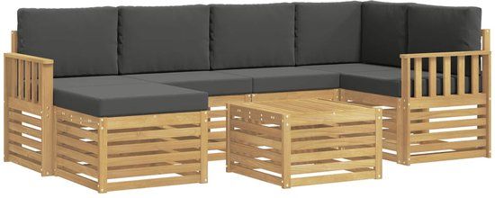 vidaXL Hoek loungeset 6 zitplaatsen Polyester Wit en antracietkleurig