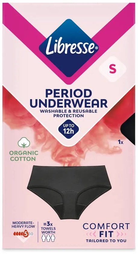 Libresse Menstruatie Ondergoed Wasbaar - Zwart - Biologisch Katoen - Small