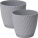 Form Plastic Plantenpot/bloempot Waves - 2x - kunststof - platina grijs - D15 x H14 cm - met opvang schotel - rond