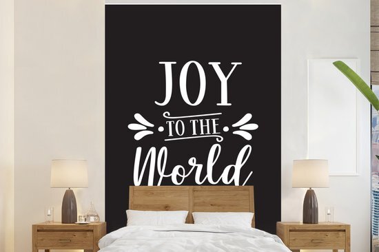 Nr1Wallpaper Behang - Fotobehang - Kerst quote Joy to the world met een zwarte achtergrond - Breedte 155 cm x hoogte 240 cm