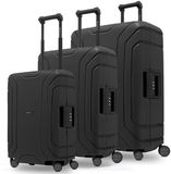 Redolz Essentials 15 4-wiel kofferset 3-delig met driepuntsluiting - Harde bagage - TSA slot - deep black