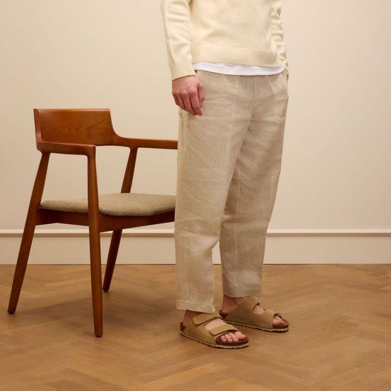 Manfield - Heren - Beige suède slippers - Maat 42