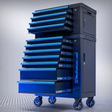 Datona® Gereedschapswagen met 7 lades + gereedschapskist met 4 lades - Zwart