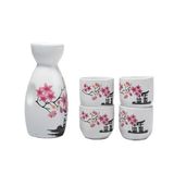 Lachineuse - Traditioneel Sake Servies Pagode en Kersenbloesem - 4 Schalen en Karaf - Cadeau voor Aziatische Gerechten - Porselein Japan