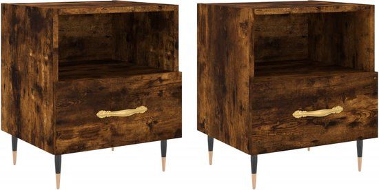 vidaXL Nachtkastjes - Set van 2 - Bewerkt Hout - Gerookt Eikenkleur - 40x35x47,5 cm