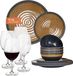 Set de vaisselle de camping en mélamine 4 personnes Stone Curry + 4 verres à vin rouge Tiamo rouge