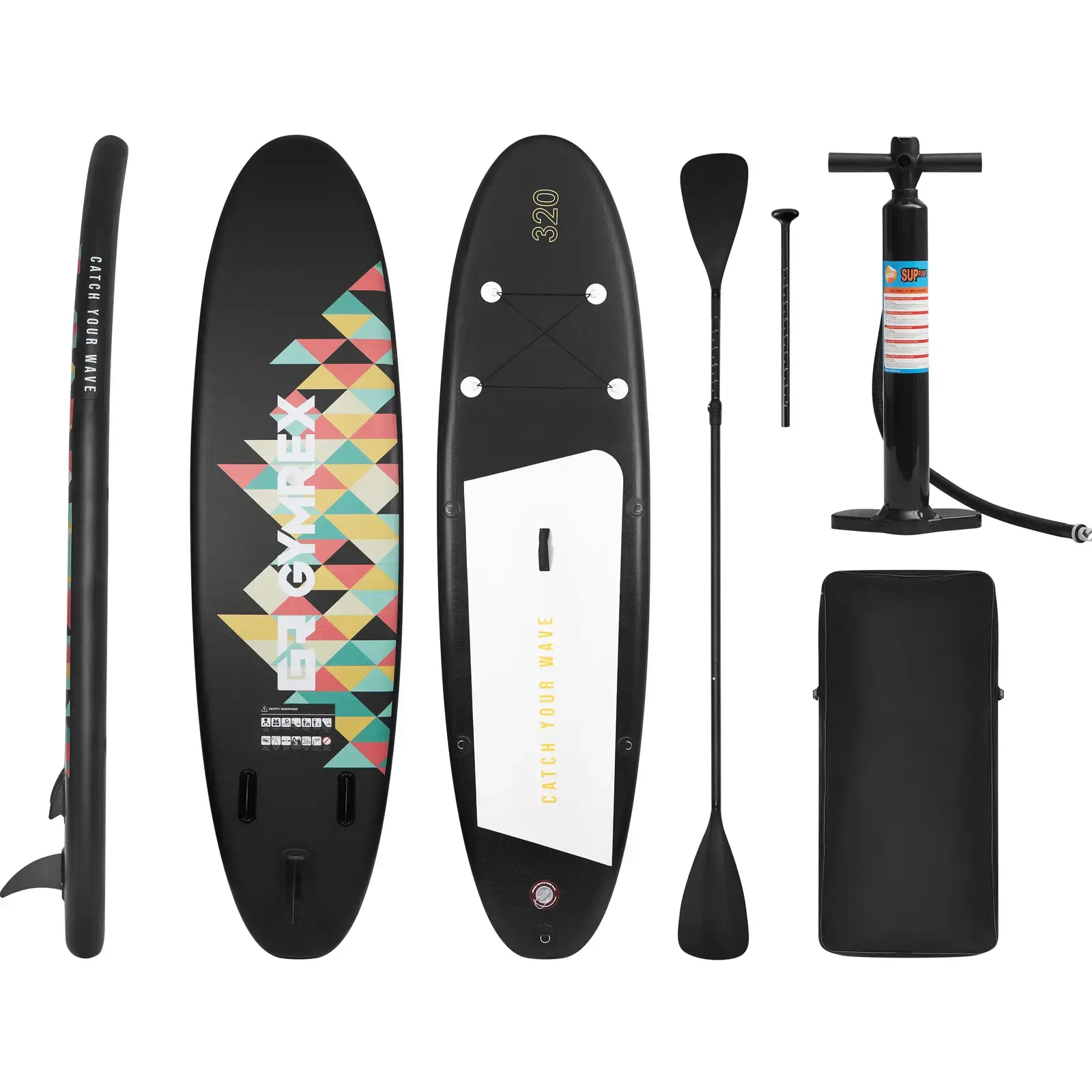 Gymrex SUP paddleboard - 110 kg - opblaasbaar - zwart