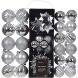 Decoris Kerstballen en Kerstornamenten - 40 stuks - Kunststof - Zilver - Mix
