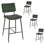 MEUBLE COSY Barkrukken, set van 4 barstoelen met voetensteun, rugleuning van bouclé badstof kussen metalen poten design stoel keukenstoel, groen, 46x52x99cm