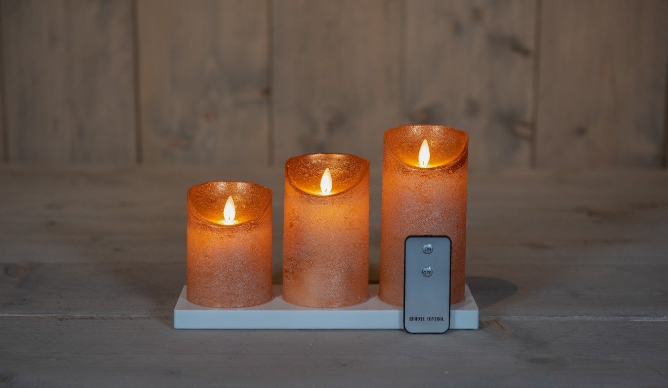 Anna's Collection LED Kaars Koper Wax Rustiek Bewegende Vlam 7,5x10/12,5/15cm Afstandsbediening 3x3AAA - 8713619381416
