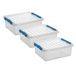 Sunware 4x stuks Q-line boîte de rangement/boîte de rangement - 25 litres - 50 x 40 x 18 cm - plastique - boîte de rangement - transparent/bleu