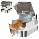 PawHut Kattenbak RVS 70x50x46,5 cm Wit