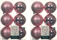 Decoris Kerstballen - 18x st - lippenstift roze - D8 cm - kunststof - mat/glans - kerstversiering