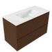 Saniclass Meuble de salle de bain - 100x45x62cm - Lavabo en céramique Vygo blanc - 1 vasque - sans trou de robinetterie - 2 tiroirs - noyer mat pur (bois) SW1420789/SW773927