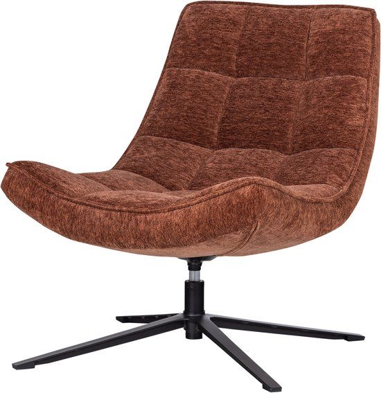 WOOOD Maudi Draaifauteuil - Chenille - Bruin - Industrieel - 84x74x86