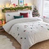 Furn. Kerst Samen Dekbedovertrek Set - Geborduurd Boucle Fleece Feestelijke Sneeuw Angels Beddengoed (Znow - King)