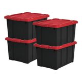 Iris Ohyama, 68L kunststof Garage-opbergbox, Set van 4, Garage, Zolder, DDSKT-700, Zwart/Rood, B64 x D45 x H35,5 cm