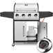 Gril à gaz pour gaz naturel - 4+1 brûleurs - Chariot de grill - 4x2,93 kW brûleurs principaux - 2,33 kW brûleur latéral - Grande surface de grill - Convient pour l'extérieur - Acier inoxydable - Argent