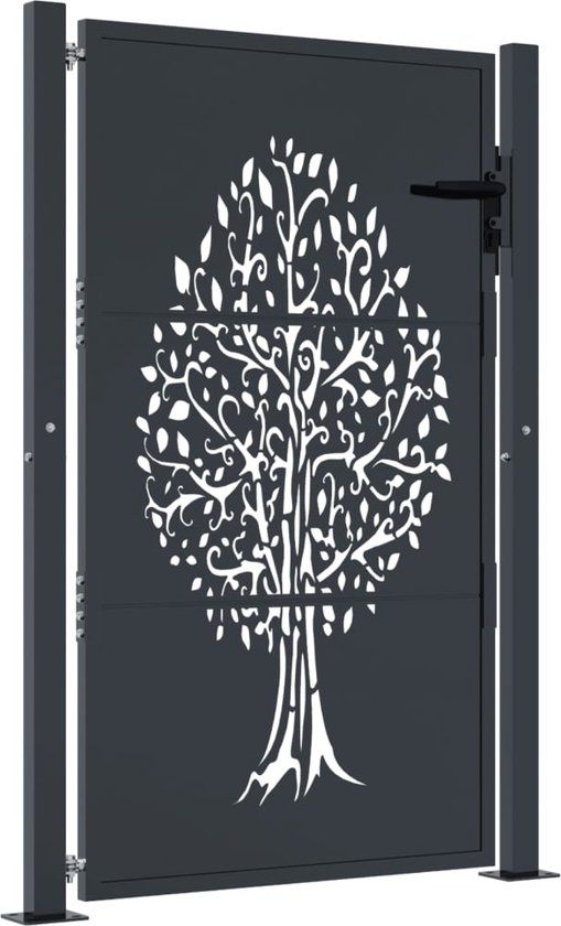 vidaXL Tuinpoort - 105x155 cm - Boomontwerp - Staal - Antraciet