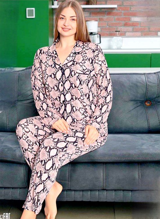 Plus Size Women's Pajama Set - Blue Floral Print - 4XL