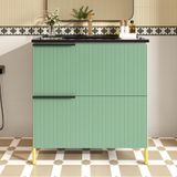 Ropilly Vrijstaand wastafelmeubel, 81,5 x 47 x 90 cm, met geïntegreerde keramische wastafel, twee lades en een groene MDF-kast voor de badkamer