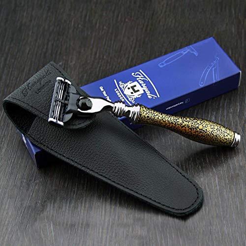 Haryali London 3 Edge Razor & Koe Lederen Beschermende Hoesje Combo - Scheren & Grooming Must-Have voor Alle Scheren Enthousiastelingen - Perfect als een geschenk Deze Kerst