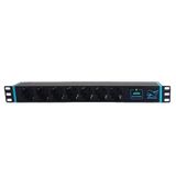 Infitronic INSV1016 – 19 inch PDU 1HE 7-voudige stekkerdoos stroomverdeler met overspanningsbeveiliging