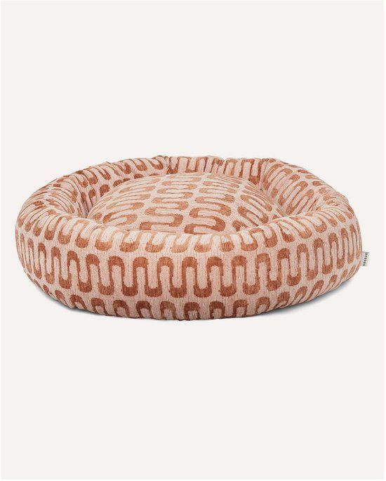 Dogguo Retro Wave Round Bed - Hondenmatras - 75x75x25 cm Beige Bruin M