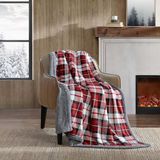 Eddie Bauer - Sprei deken, omkeerbaar sherpa pluche beddengoed, geruite huisdecoratie, Oeko-Tex gecertificeerd (Parkwood Plaid Red, Gooi)