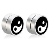 LGT JWLS LGT Jewels Magnetische heren oorbellen Yin Yang Zwart Zilverkleurig 8mm