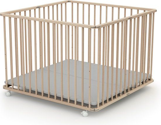 WEBABY Houten Opvouwbare Kinderbox - 100 x 100 cm - Beuken Onbewerkt