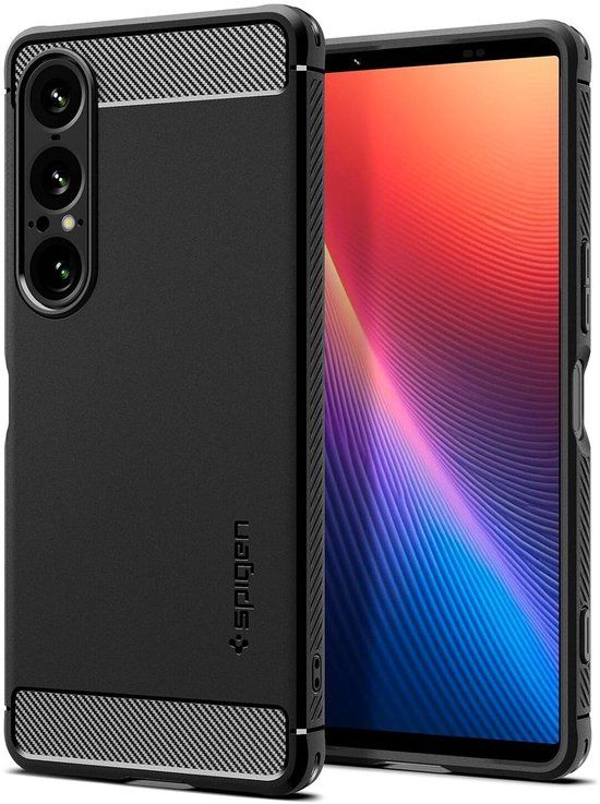 Spigen Rugged Armor Hoesje Geschikt voor Sony Xperia 1 VII - Back Cover met Air Cushion - Carbon - Matte - Zwart