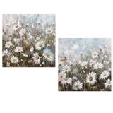 DRW Canvasafbeelding, madeliefje, handbeschilderd, in wit, geel en groen, 60 x 3 x 60 cm