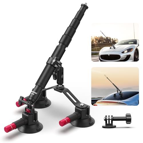 NEEWER Drievoudige zuignap automontagekit met 2-in-1 verlengstang/selfiestick, snelsluiting buiten voorruit magische arm camerabontage met actiecamera-adapter compatibel met GoPro Insta360, CA065