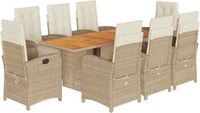 vidaXL Ensemble de jardin 9 pièces avec coussins, beige, en polyrotin