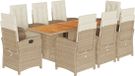 vidaXL Ensemble de jardin 9 pièces avec coussins, beige, en polyrotin